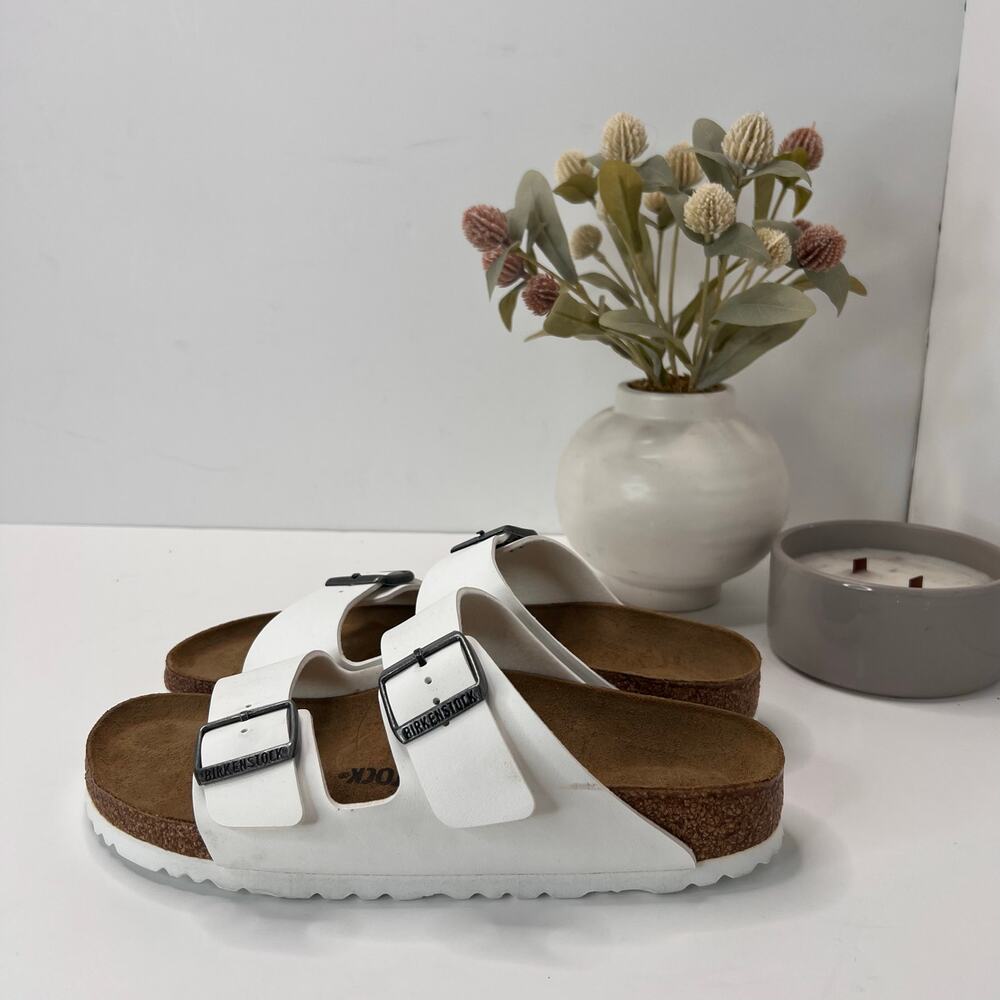 Birkenstock Arizona Birko Flor Sandal White Women 9/Men 7 NWOB Narrow Fit